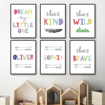 Inspireeriv Hinnapakkumisi Dream Big Brave Lasteaed Seina Art Lõuend Maali Nordic Plakatid Ja Pildid Seina Pilte Kids Room Decor