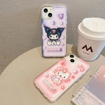3D Vision Telefoni Puhul Apple iPhone 14 13 12 Pro Max X-XR, XS 11 13 14Plus Cartoon Sanrio Hello Kitty Kuromi Akrüül PC Kate