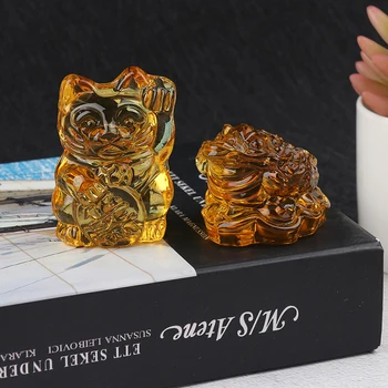 100% täiesti uus ja kvaliteetne Hiina Kollane Kristall Feng Shui Õnnelik Kass Õnn Konn Kingitus Kodus Kaunistused