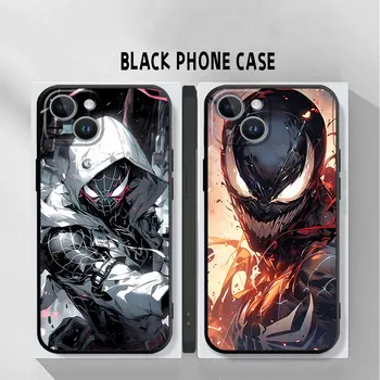 Telefon Case for iPhone XR SE 13 Mini 8 7 15 Pluss 11 Pro 14 12 Pro Max XS X Capa Põrkeraua Must Pehme Marvel Venom Spider Man Kate