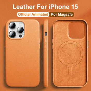 Luksuslik Nahast Magsafe Magnet Case For iPhone 15 14 13 Pro Max Plus Mini Animatsiooni Laadimine Telefoni Juhtudel Tarvikud