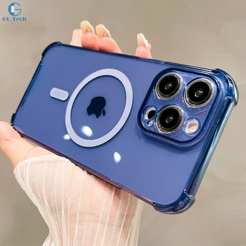4 Nurgad Turvapadi Põrutuskindel Läbipaistev Magsafe Magnet Soft Case for iPhone 15 14 13 12 Pro Max 11 Kaamera Kaitsta Selge Kate