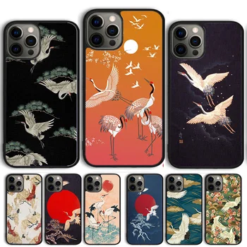 Jaapani Kraanad Kunsti Telefon Case For iPhone 14 15 13 12 Mini XR, XS Max Kate Apple 14 15 11 Pro Max 8 7 Pluss SE2020 Coque