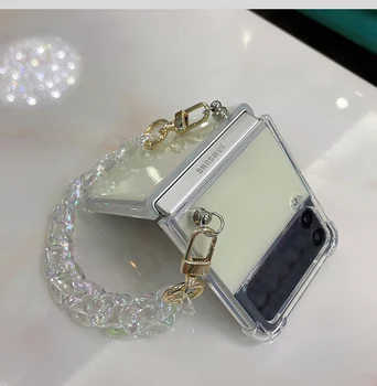 Mood Kaasaskantav Pearl Käsi-Kett Case For Samsung Galaxy Z Klapp 5 Puhul Galaxy Z Flip 4 Katta Z Flip3 Põrutuskindel Selge Näide