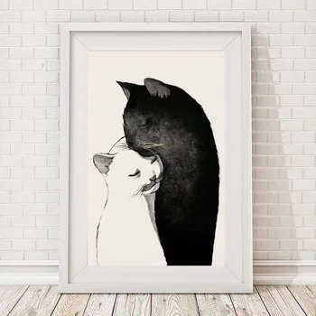 Loomade Armas Must-Valge Kass Seina Art Põhjamaade Lõuendile Maali Plakatid ja Pildid Seina Pilte Elu-Magamistuba Teenetemärgi