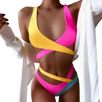 Värvikas Pleisse Sexy Bikini Naiste Ujumistrikoo Naiste Ujumisriided Kaks-töö Asümmeetrilise Keskelt Talje Bather trikoo Ujuda 2021 Bikiinid